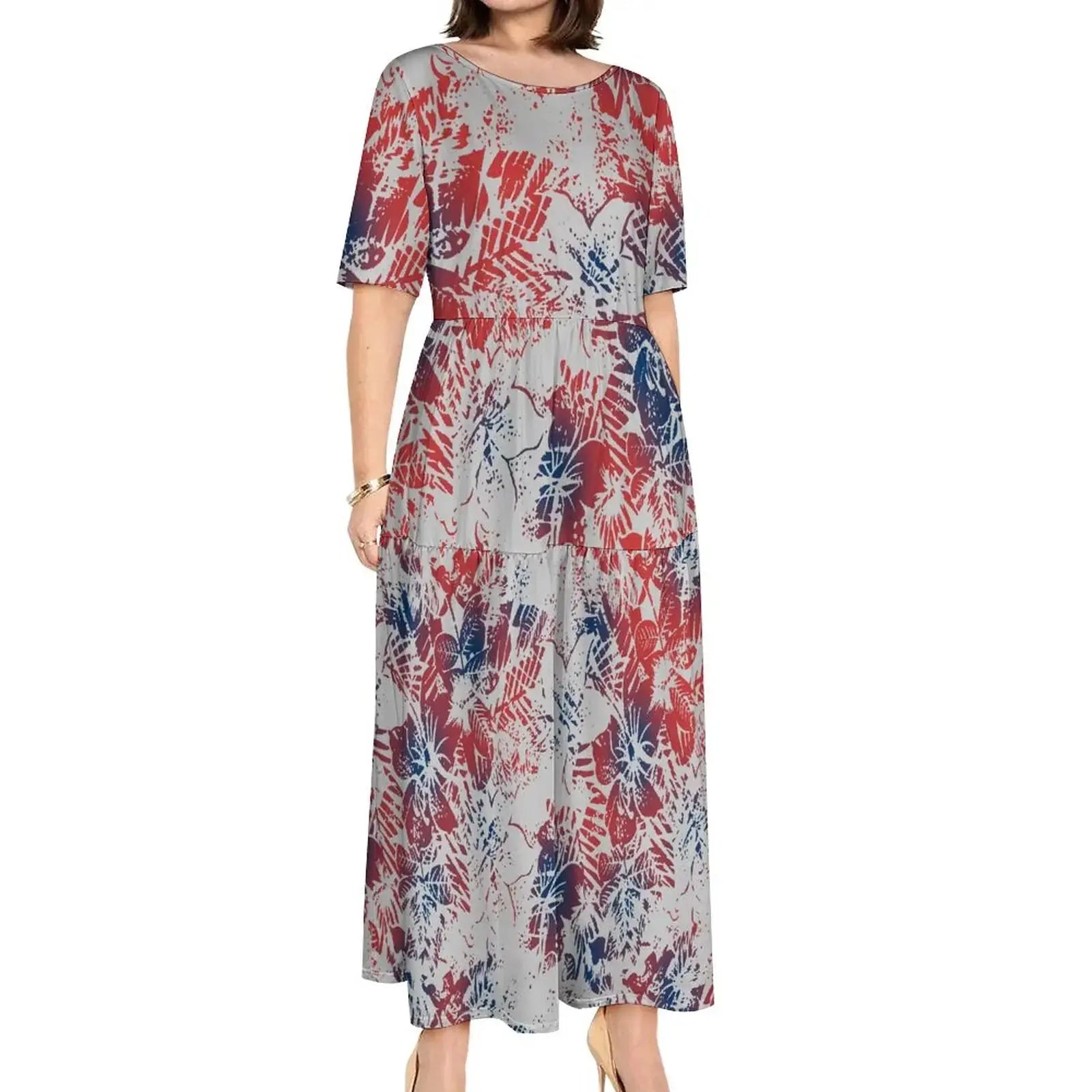 Island Clothing 2023 Short Sleeve Monstera Leaf Evening Dresses Polynesian Tribal Hawaiian Print Custom Samoan Dress Women Boutique Mélange Parfait