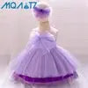 MQATZ Younger Girls Shirred Abstract Print Midi Dress in Multi Summer Children Clothing Princess Kids Dress with Free Headband Boutique Mélange Parfait
