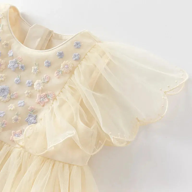 DB2250967 DAVE BELLA Summer New Girls 2-12 Children Clothing Fashion Embroidered Floral Latest Children's Princess Dress Designs Boutique Mélange Parfait