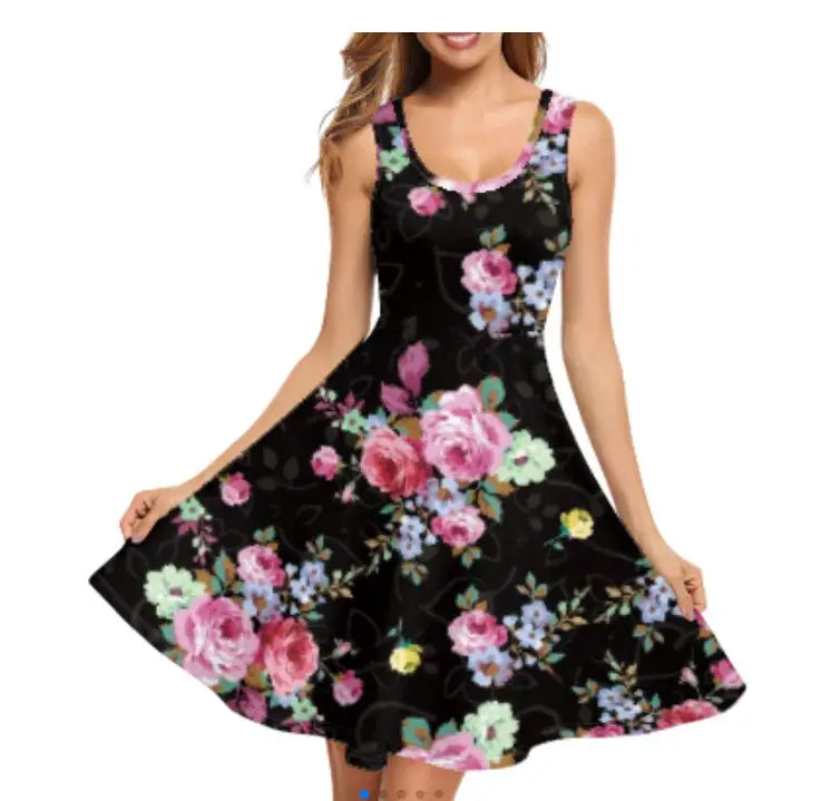 Print on Demand Wholesale Custom Blue Polynesian Pattern Women's Summer Spaghetti Strap Casual Swing Tank Beach Cover up Dress Boutique Mélange Parfait