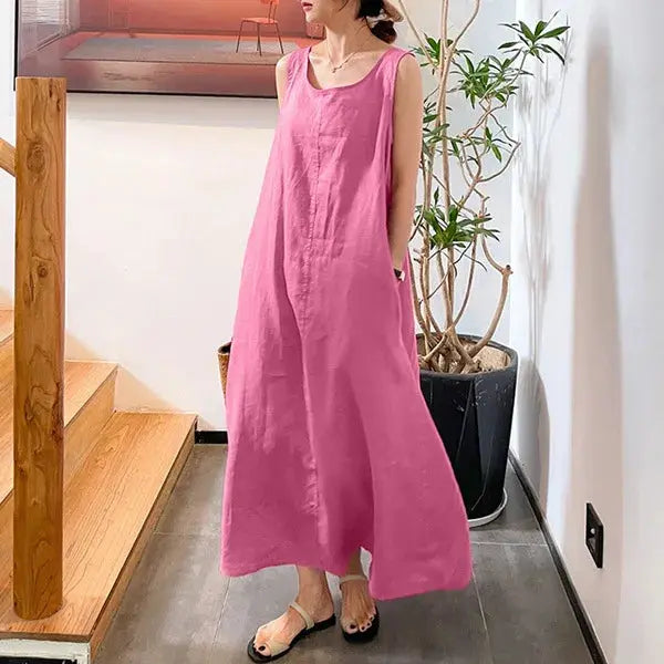 Factory Wholesale Women's Summer Style Vest Plain Colour Dress Cotton and Linen Easy Braces Skirt Boutique Mélange Parfait