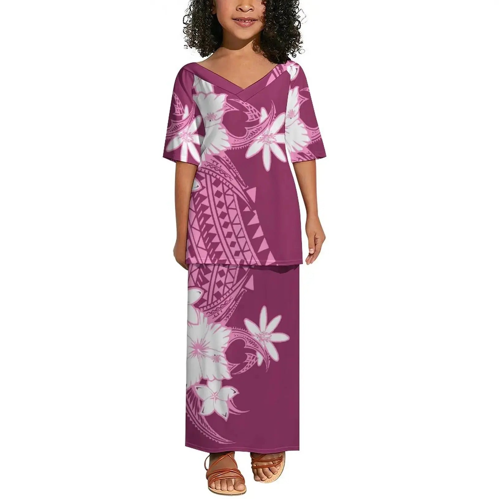 Wholesale Custom Baby Toddler Girls Dresses Polynesian Tribal Children Clothing Dresses Hawaii Puletasi Dress for Kids Girl Boutique Mélange Parfait