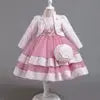 Puffy Dress for Girls Jacquard Pattern Tulle Patchwork Children Clothing 3D Appliques Casual Birthday Dresses Boutique Mélange Parfait