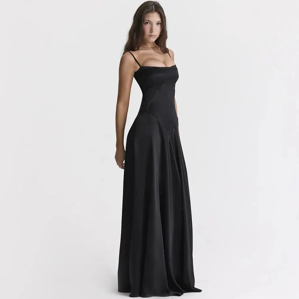 Satin Slip Sleeveless Backless Maxi Dress Women 2024 Summer Bodycon Elegant Sexy Outfits Lady Birthday Party Club Sundress 2772 Boutique Mélange Parfait