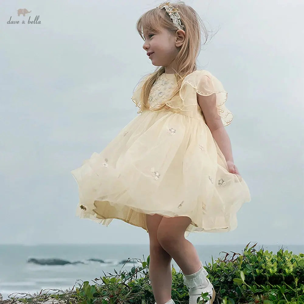 DB2250967 DAVE BELLA Summer New Girls 2-12 Children Clothing Fashion Embroidered Floral Latest Children's Princess Dress Designs Boutique Mélange Parfait