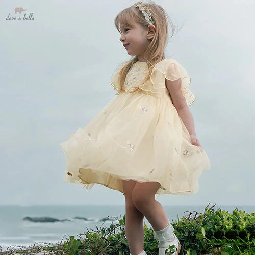DB2250967 DAVE BELLA Summer New Girls 2-12 Children Clothing Fashion Embroidered Floral Latest Children's Princess Dress Designs Boutique Mélange Parfait