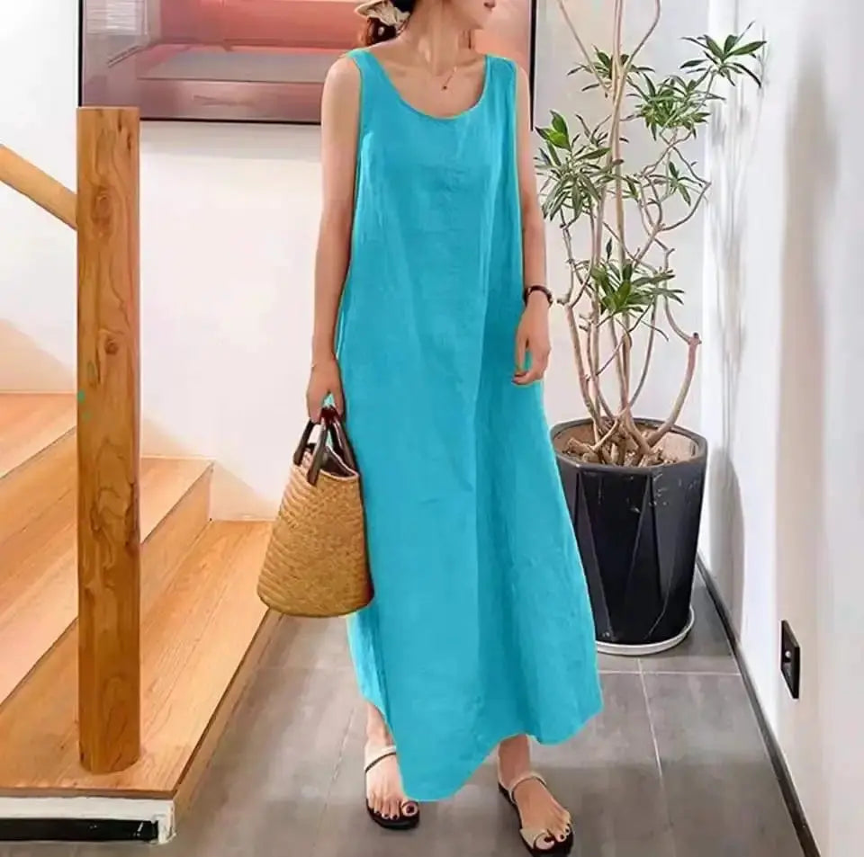 Factory Wholesale Women's Summer Style Vest Plain Colour Dress Cotton and Linen Easy Braces Skirt Boutique Mélange Parfait