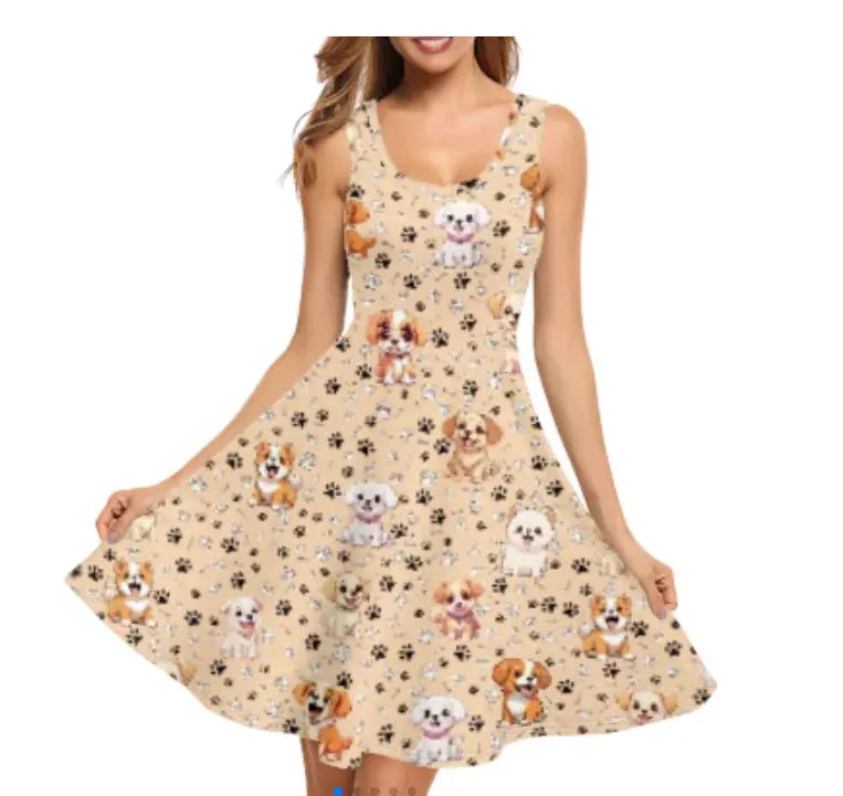 Print on Demand Wholesale Custom Blue Polynesian Pattern Women's Summer Spaghetti Strap Casual Swing Tank Beach Cover up Dress Boutique Mélange Parfait