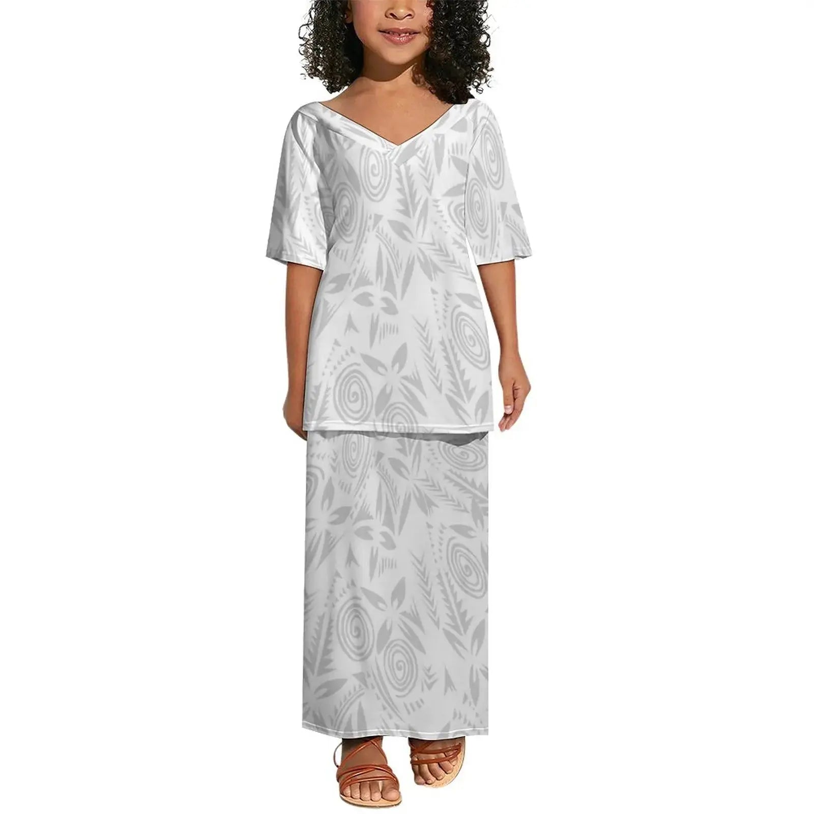 Wholesale Customized Polynesian Tribal Girls Dress Kids Clothes Printed Kids Floral Dresses Milk Silk Puletasi Children Clothing Boutique Mélange Parfait
