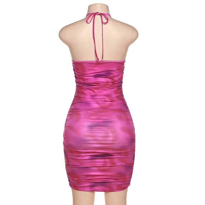 WY8017 Tie Dye Summer Bandage Halter Dress Sexy Backless Fashion Woman Short Dress Boutique Mélange Parfait