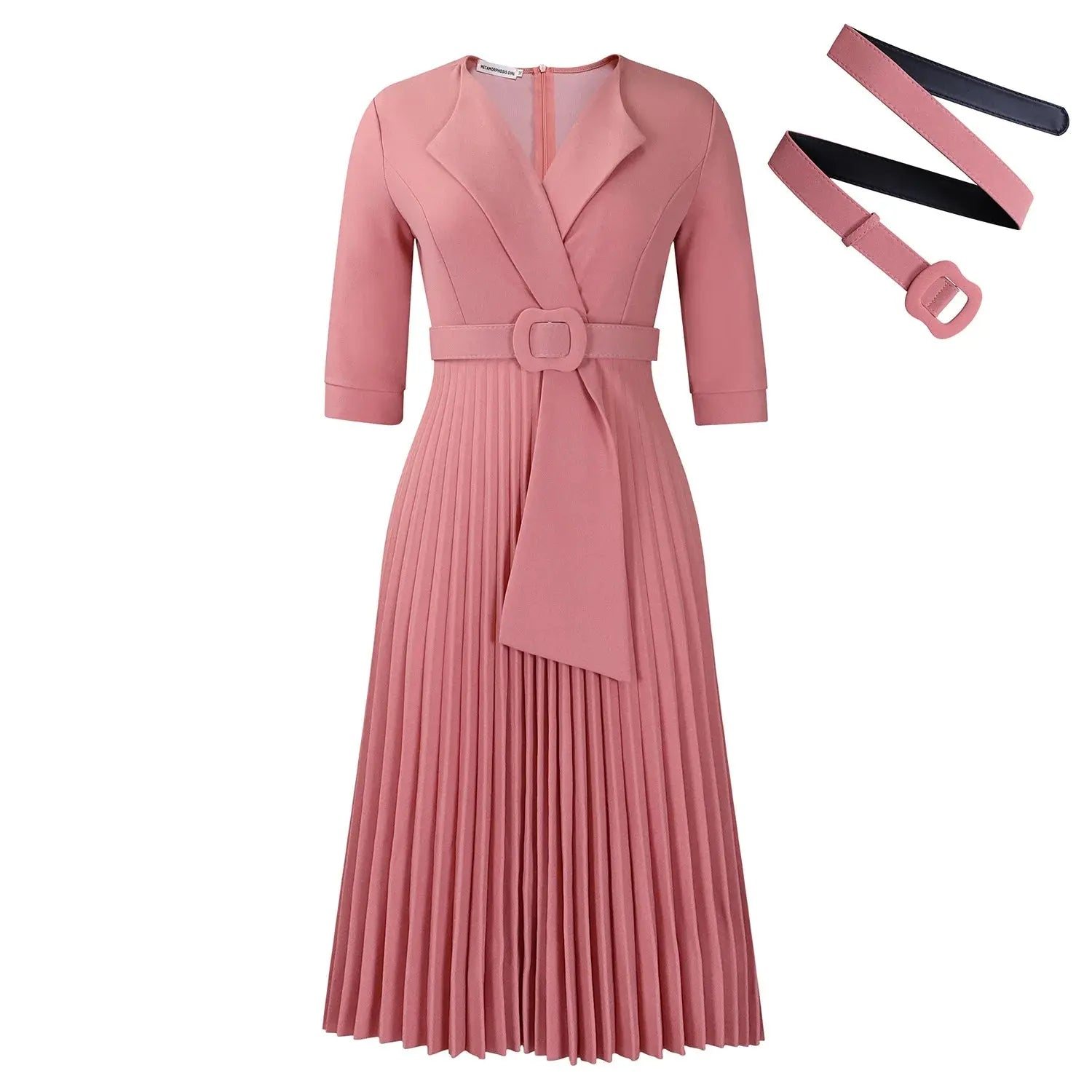 Women's Clothing Ladies Elegant Temperament Casual Dresses Fashion Suit Collar Pleated Waist Casual Office Plus Size Dress Boutique Mélange Parfait