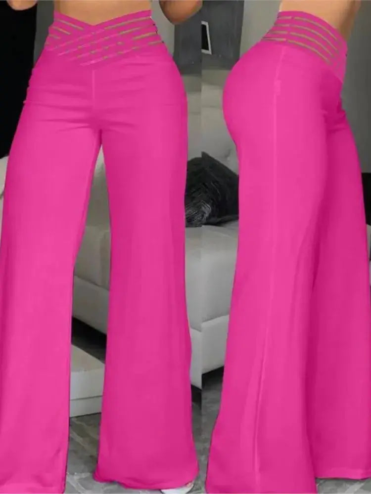 Femmes décontracté pantalons longs mode solide bureau Femme décontracté taille haute Pantalon évasé pour femmes vêtements 2024 nouveau Pantalon Femme Boutique Mélange Parfait