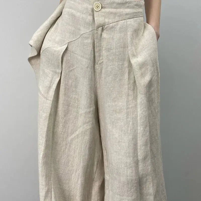 Chic mode femmes décontracté plissé jambe large pantalon lin Texture tout Match ample taille haute pantalon Mujer pantalons Boutique Mélange Parfait