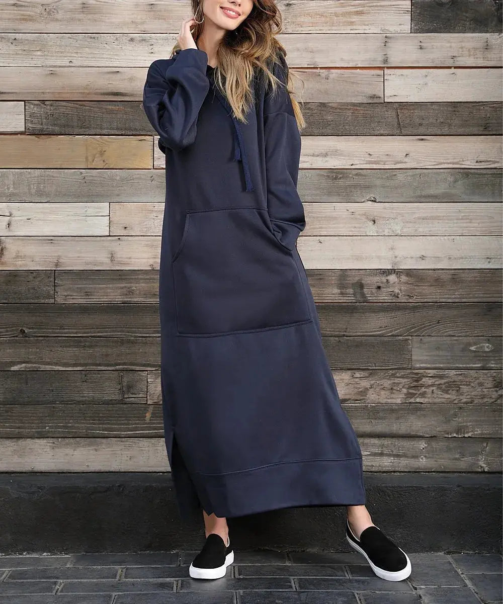 Robe longue à capuche pour femmes, mode 2021, ourlet à lacets, mi-longue, automne hiver, chaud, décontracté, ample, sweat-shirt Boutique Mélange Parfait
