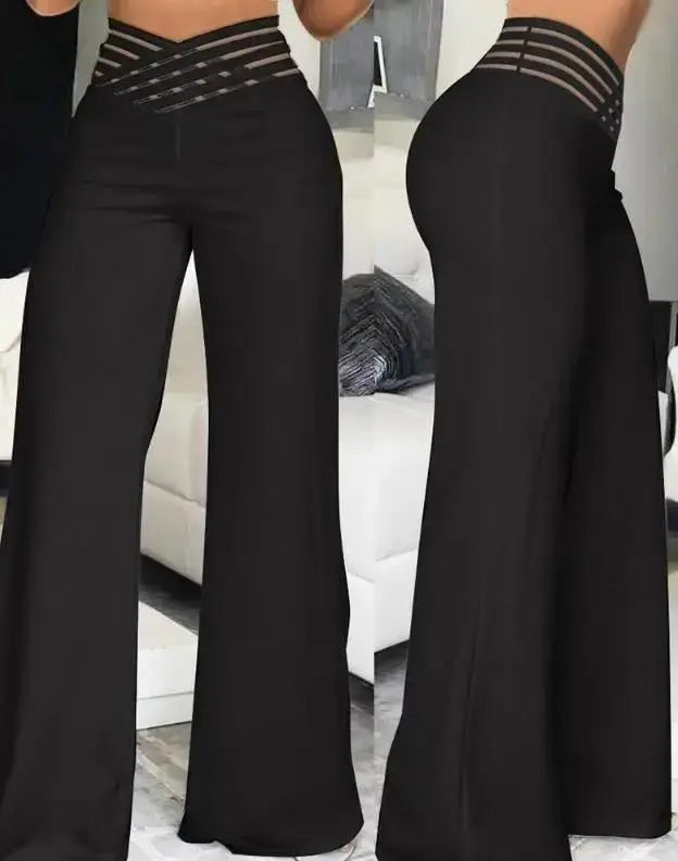 Femmes décontracté pantalons longs mode solide bureau Femme décontracté taille haute Pantalon évasé pour femmes vêtements 2024 nouveau Pantalon Femme Boutique Mélange Parfait