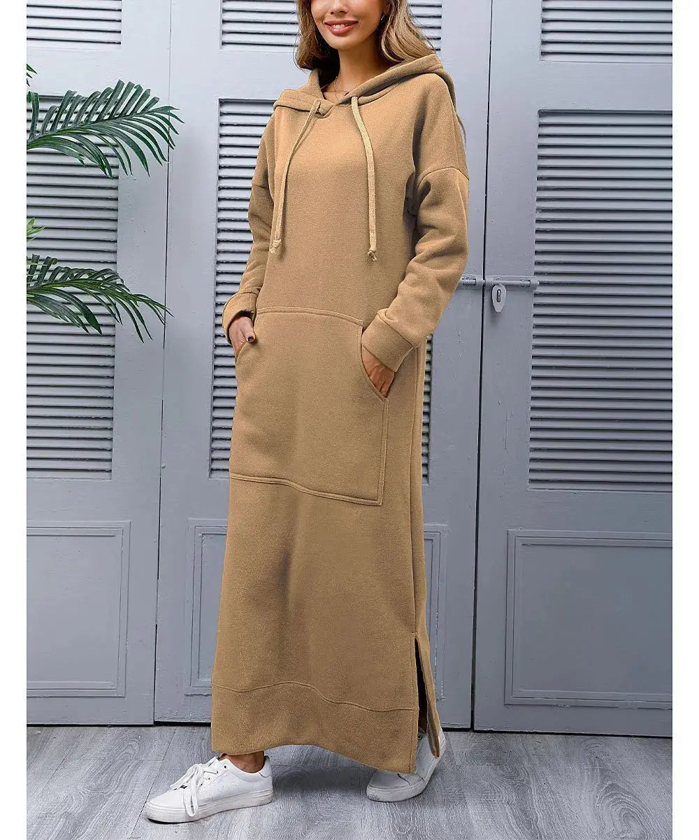Robe longue à capuche pour femmes, mode 2021, ourlet à lacets, mi-longue, automne hiver, chaud, décontracté, ample, sweat-shirt Boutique Mélange Parfait