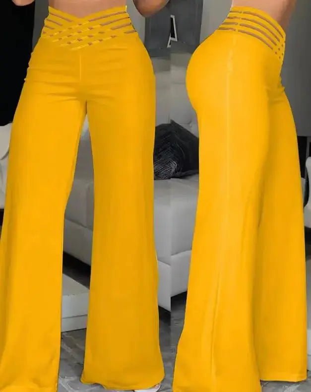 Femmes décontracté pantalons longs mode solide bureau Femme décontracté taille haute Pantalon évasé pour femmes vêtements 2024 nouveau Pantalon Femme Boutique Mélange Parfait