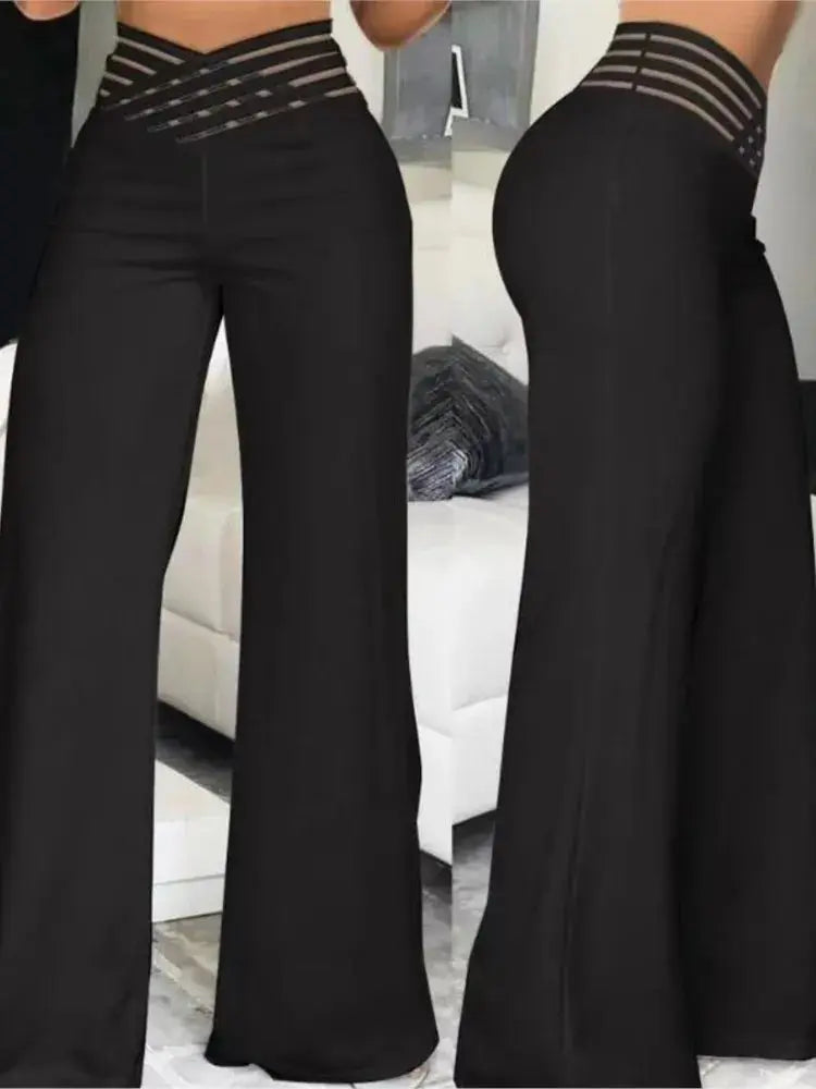 Femmes décontracté pantalons longs mode solide bureau Femme décontracté taille haute Pantalon évasé pour femmes vêtements 2024 nouveau Pantalon Femme Boutique Mélange Parfait