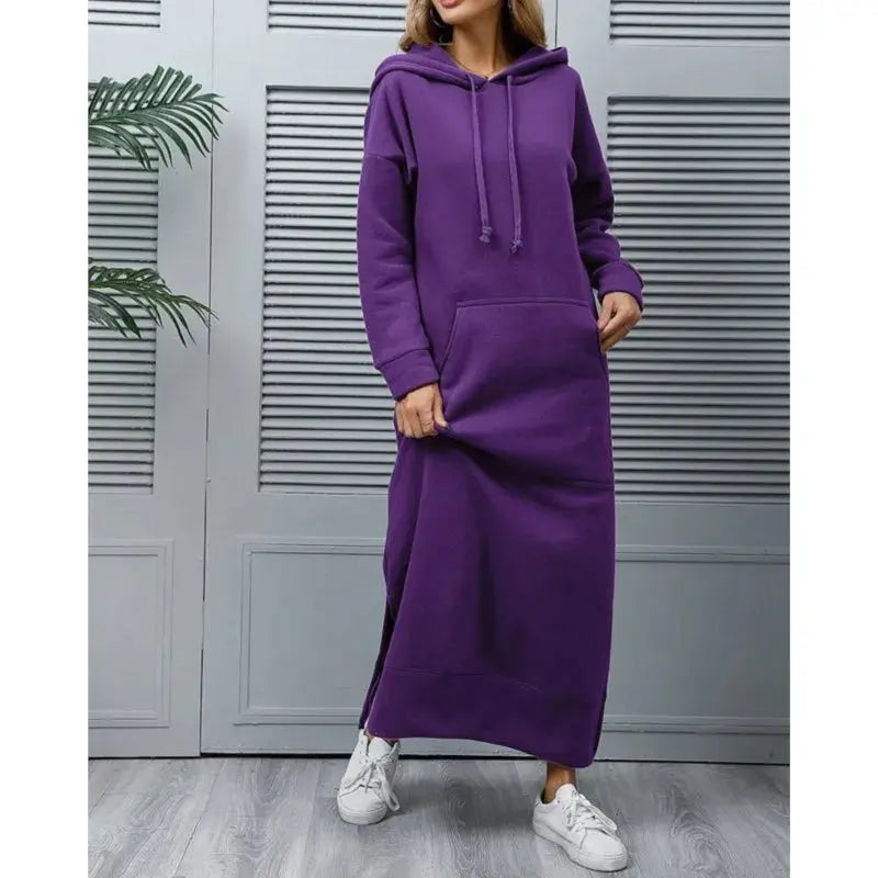 Robe longue à capuche pour femmes, mode 2021, ourlet à lacets, mi-longue, automne hiver, chaud, décontracté, ample, sweat-shirt Boutique Mélange Parfait