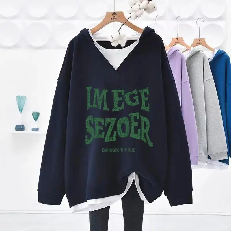 Sweat-shirt à capuche pour femmes deux pièces en Promotion basique 2025 tendance Kpop Designer nouveauté nouveau col en V femme hauts à capuche - Boutique Mélange Parfait