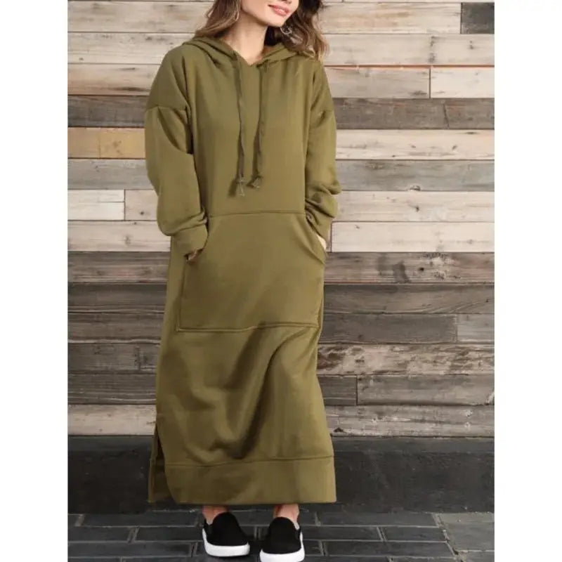 Robe longue à capuche pour femmes, mode 2021, ourlet à lacets, mi-longue, automne hiver, chaud, décontracté, ample, sweat-shirt Boutique Mélange Parfait