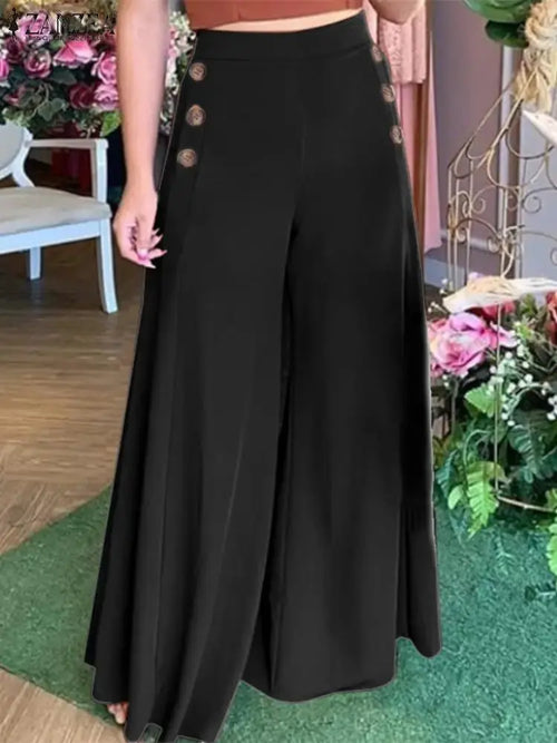 2025 automne pantalon de costume décontracté ZANZEA élégant OL femmes Pantalon à jambes larges Capris Pantalon solide surdimensionné taille haute Pantalon Palazzo Boutique Mélange Parfait
