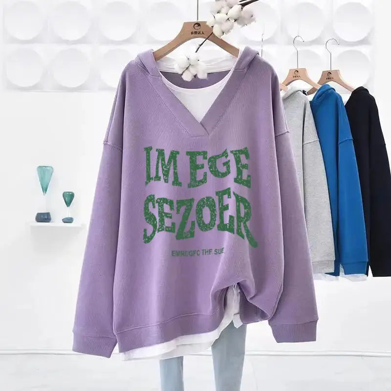 Sweat-shirt à capuche pour femmes deux pièces en Promotion basique 2025 tendance Kpop Designer nouveauté nouveau col en V femme hauts à capuche - Boutique Mélange Parfait