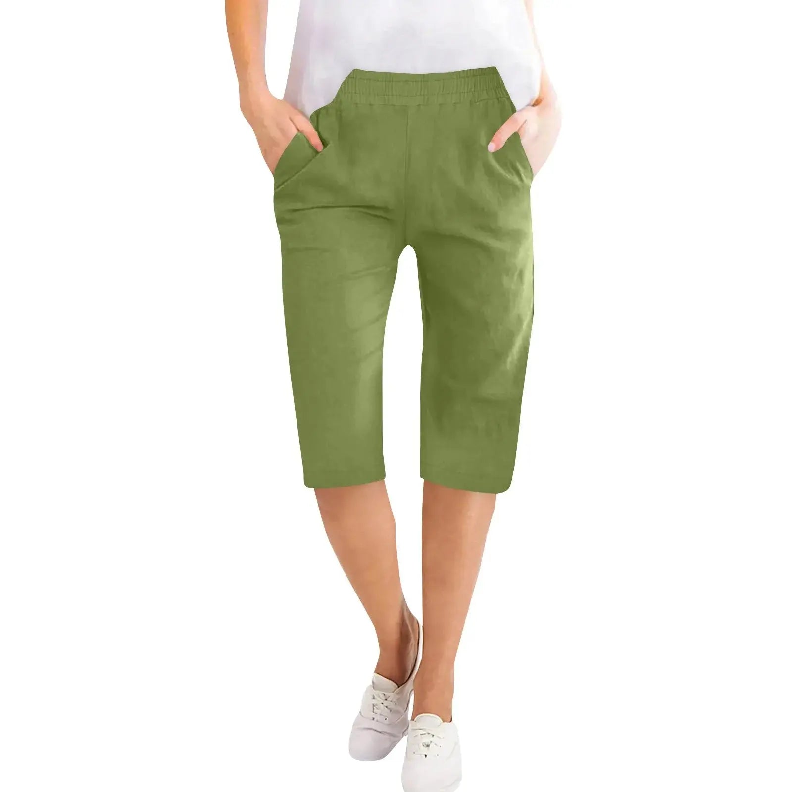 Capris en coton et lin pour femmes, pantalon court avec cordon de serrage, taille élastique, décontracté, culotte quotidienne, cinq demi-pantalon Boutique Mélange Parfait