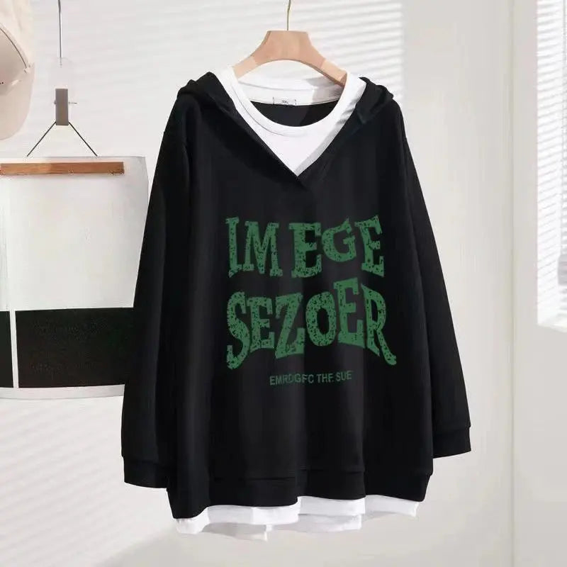 Sweat-shirt à capuche pour femmes deux pièces en Promotion basique 2025 tendance Kpop Designer nouveauté nouveau col en V femme hauts à capuche - Boutique Mélange Parfait