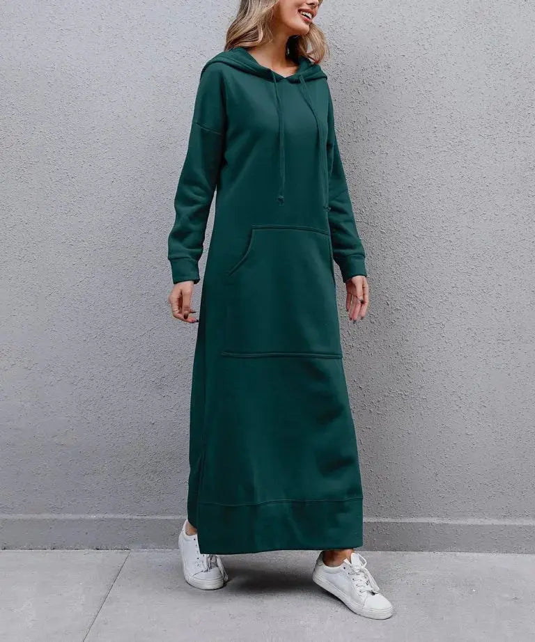 Robe longue à capuche pour femmes, mode 2021, ourlet à lacets, mi-longue, automne hiver, chaud, décontracté, ample, sweat-shirt Boutique Mélange Parfait