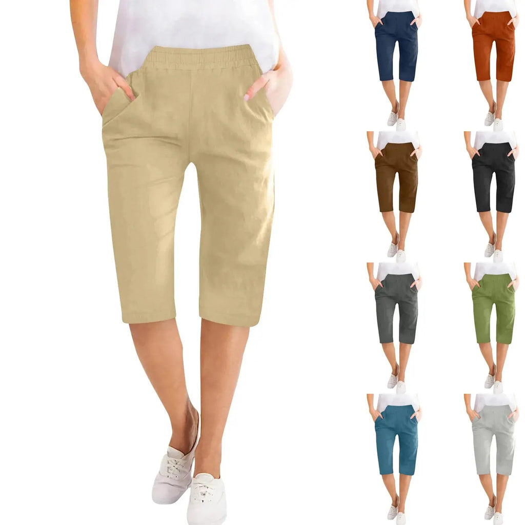 Capris en coton et lin pour femmes, pantalon court avec cordon de serrage, taille élastique, décontracté, culotte quotidienne, cinq demi-pantalon Boutique Mélange Parfait