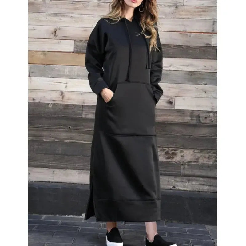 Robe longue à capuche pour femmes, mode 2021, ourlet à lacets, mi-longue, automne hiver, chaud, décontracté, ample, sweat-shirt Boutique Mélange Parfait
