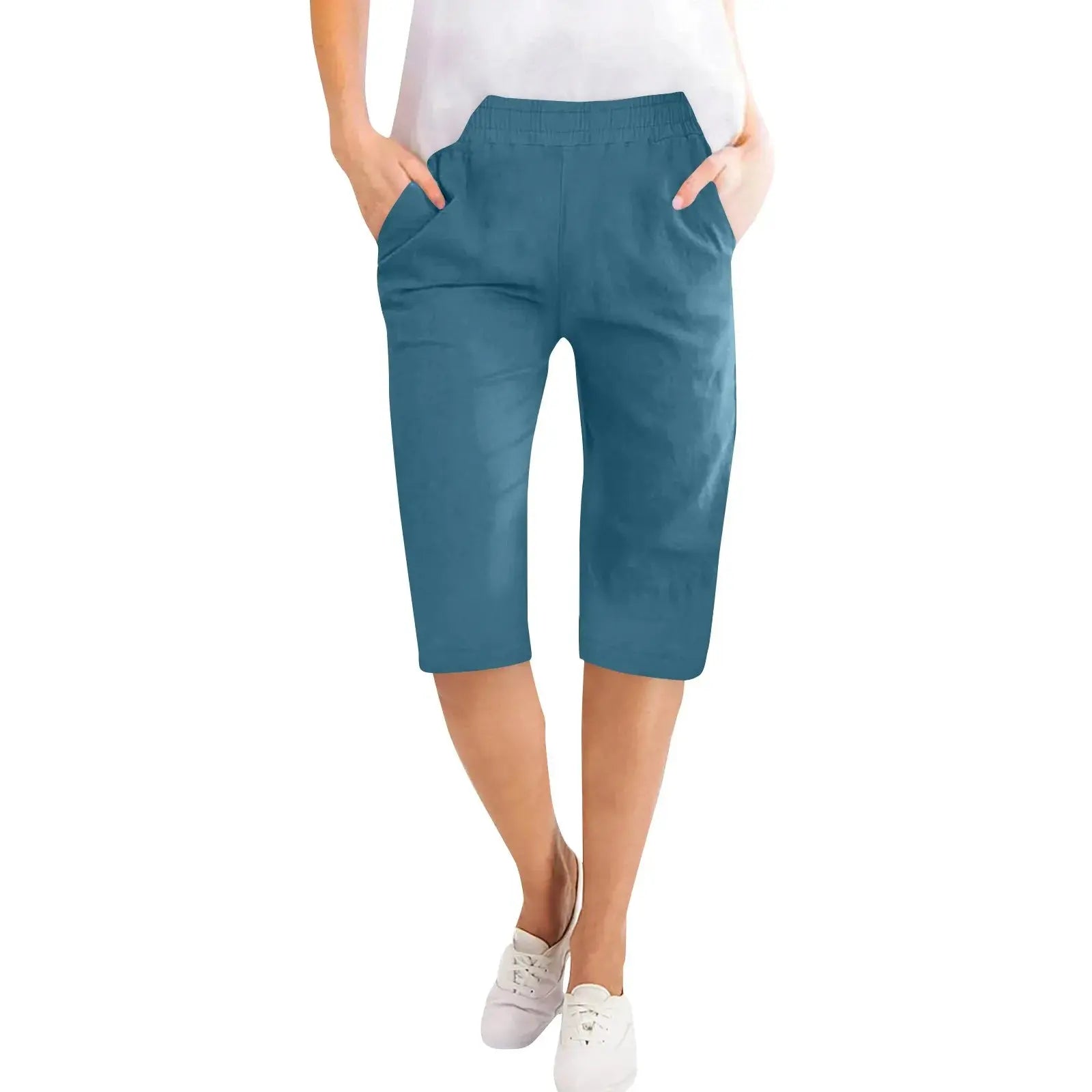 Capris en coton et lin pour femmes, pantalon court avec cordon de serrage, taille élastique, décontracté, culotte quotidienne, cinq demi-pantalon Boutique Mélange Parfait