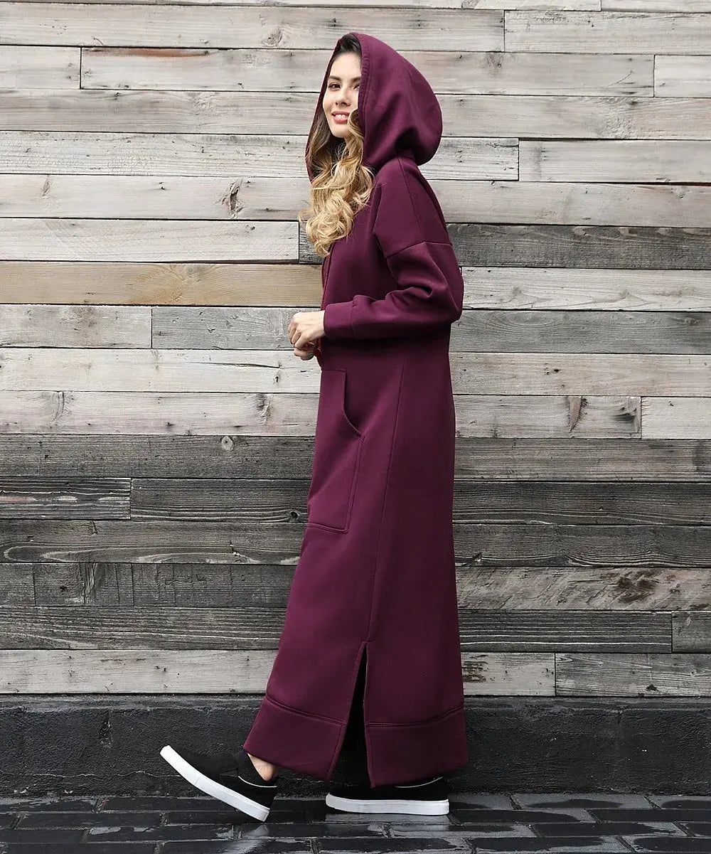 Robe longue à capuche pour femmes, mode 2021, ourlet à lacets, mi-longue, automne hiver, chaud, décontracté, ample, sweat-shirt Boutique Mélange Parfait