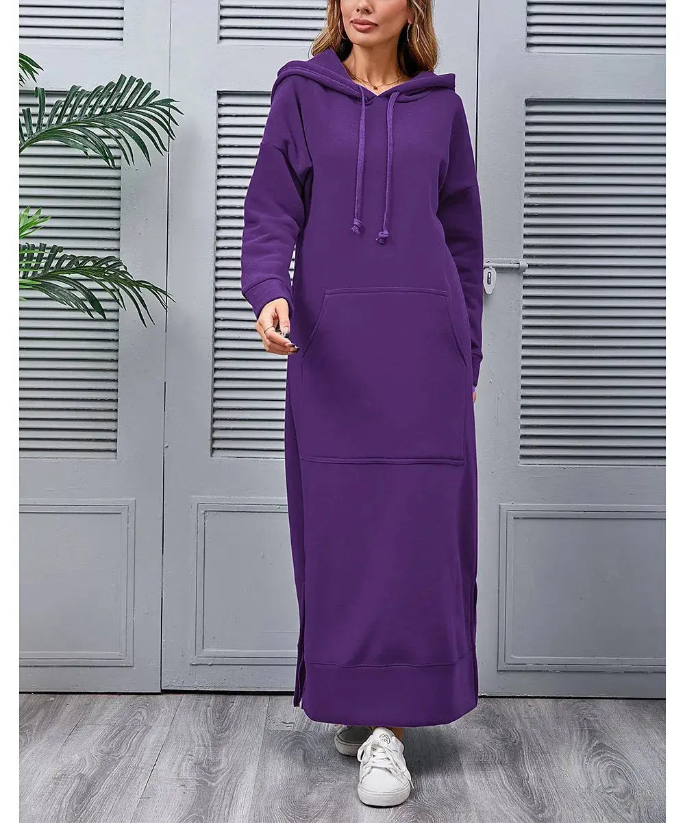 Robe longue à capuche pour femmes, mode 2021, ourlet à lacets, mi-longue, automne hiver, chaud, décontracté, ample, sweat-shirt Boutique Mélange Parfait