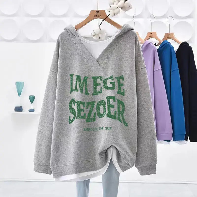 Sweat-shirt à capuche pour femmes deux pièces en Promotion basique 2025 tendance Kpop Designer nouveauté nouveau col en V femme hauts à capuche - Boutique Mélange Parfait