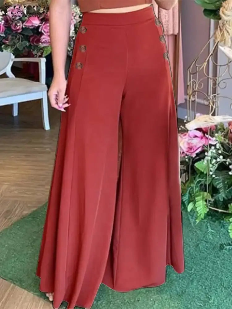 2025 automne pantalon de costume décontracté ZANZEA élégant OL femmes Pantalon à jambes larges Capris Pantalon solide surdimensionné taille haute Pantalon Palazzo Boutique Mélange Parfait