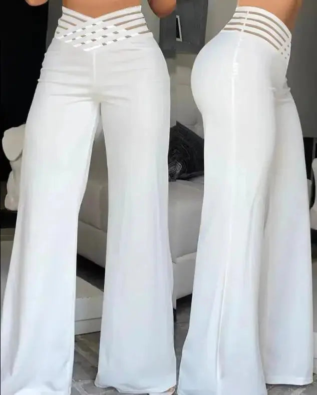 Femmes décontracté pantalons longs mode solide bureau Femme décontracté taille haute Pantalon évasé pour femmes vêtements 2024 nouveau Pantalon Femme Boutique Mélange Parfait