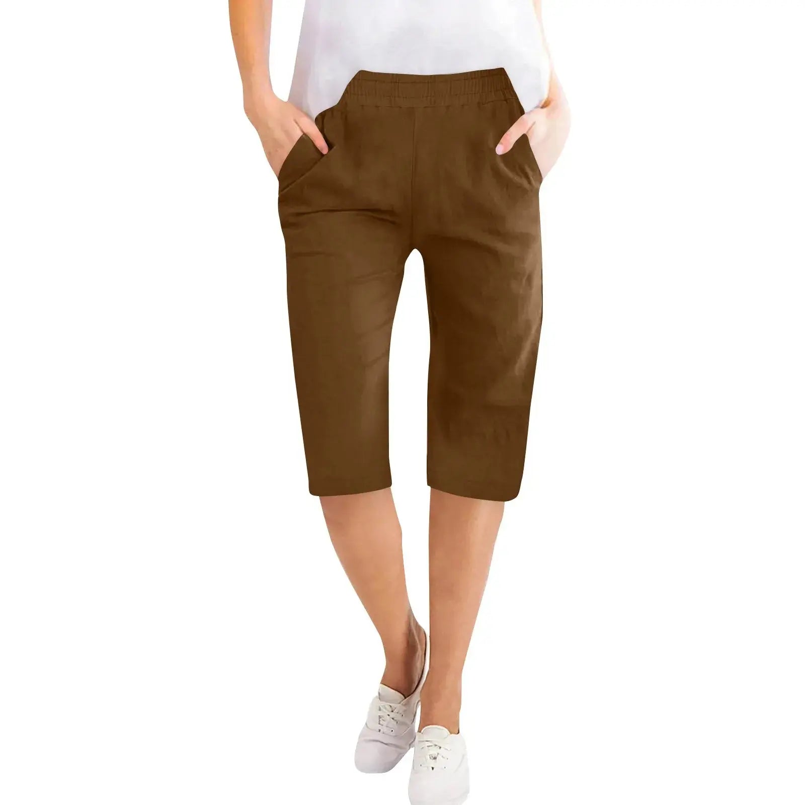 Capris en coton et lin pour femmes, pantalon court avec cordon de serrage, taille élastique, décontracté, culotte quotidienne, cinq demi-pantalon Boutique Mélange Parfait