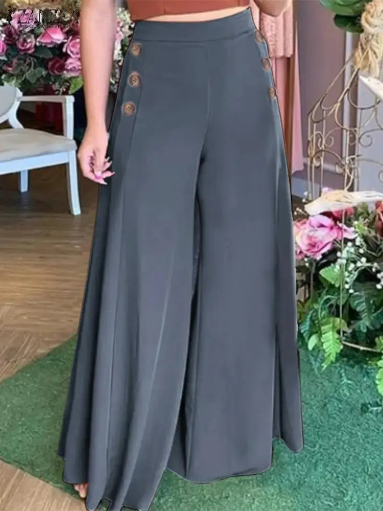 2025 automne pantalon de costume décontracté ZANZEA élégant OL femmes Pantalon à jambes larges Capris Pantalon solide surdimensionné taille haute Pantalon Palazzo Boutique Mélange Parfait