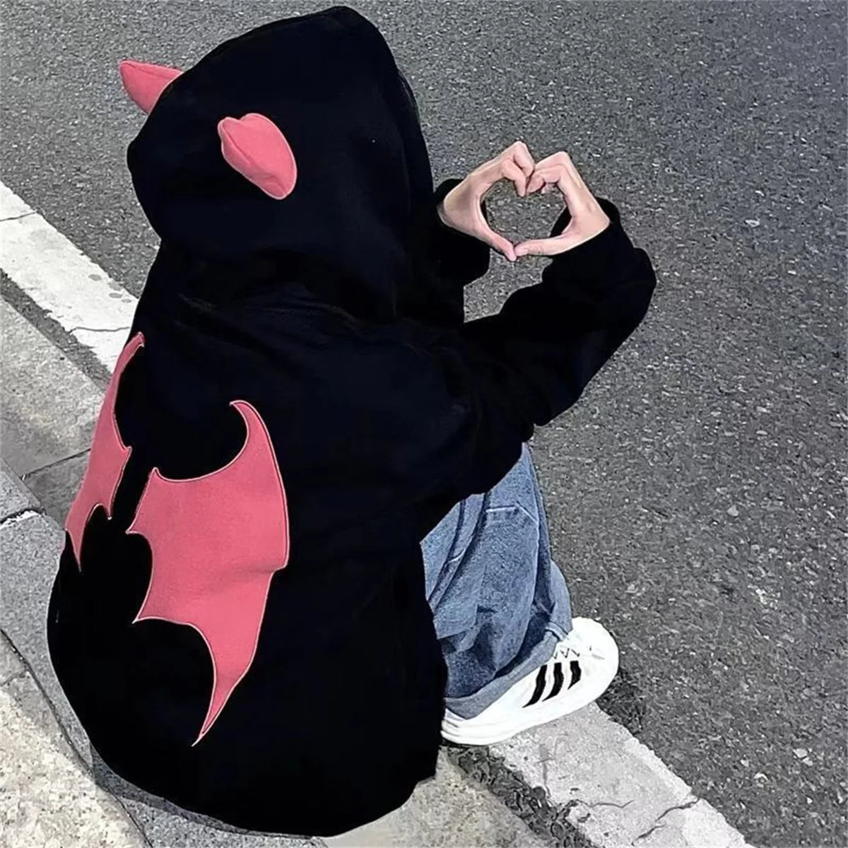 Sweat à capuche diable pour femmes et hommes, Style foncé, Vintage, Harajuku, fermeture éclair, Hip Hop, Streetwear, Y2k, esthétique, Cardigan Grunge Boutique Mélange Parfait
