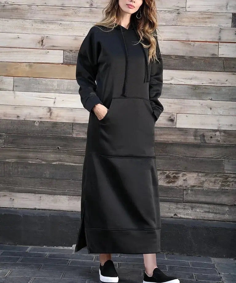 Robe longue à capuche pour femmes, mode 2021, ourlet à lacets, mi-longue, automne hiver, chaud, décontracté, ample, sweat-shirt Boutique Mélange Parfait