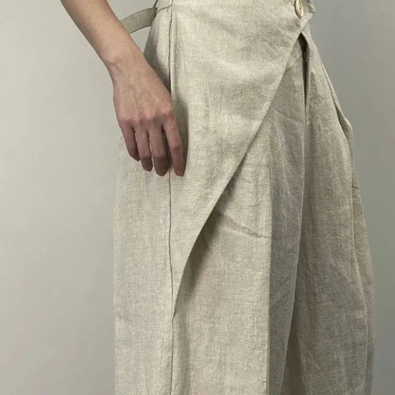 Chic mode femmes décontracté plissé jambe large pantalon lin Texture tout Match ample taille haute pantalon Mujer pantalons Boutique Mélange Parfait
