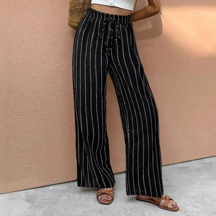 Pantalons amples décontractés à rayures avec cordon de serrage pour femme – Élégants, polyvalents, pour le quotidien et les activités de plein air Boutique Mélange Parfait