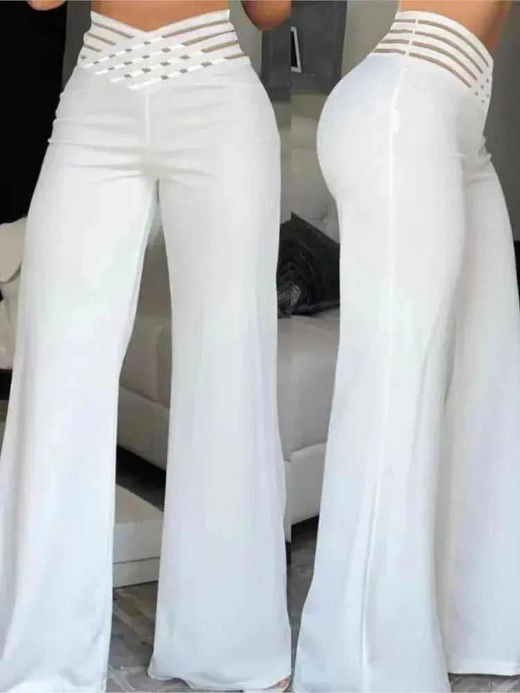 Femmes décontracté pantalons longs mode solide bureau Femme décontracté taille haute Pantalon évasé pour femmes vêtements 2024 nouveau Pantalon Femme Boutique Mélange Parfait