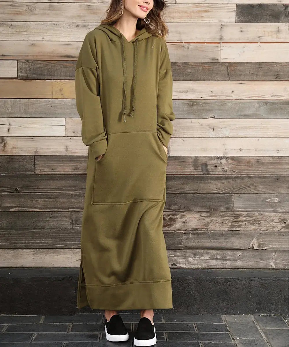 Robe longue à capuche pour femmes, mode 2021, ourlet à lacets, mi-longue, automne hiver, chaud, décontracté, ample, sweat-shirt Boutique Mélange Parfait