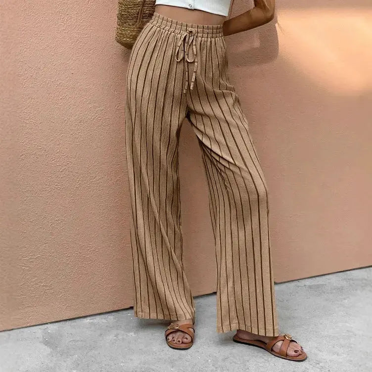 Pantalons amples décontractés à rayures avec cordon de serrage pour femme – Élégants, polyvalents, pour le quotidien et les activités de plein air Boutique Mélange Parfait