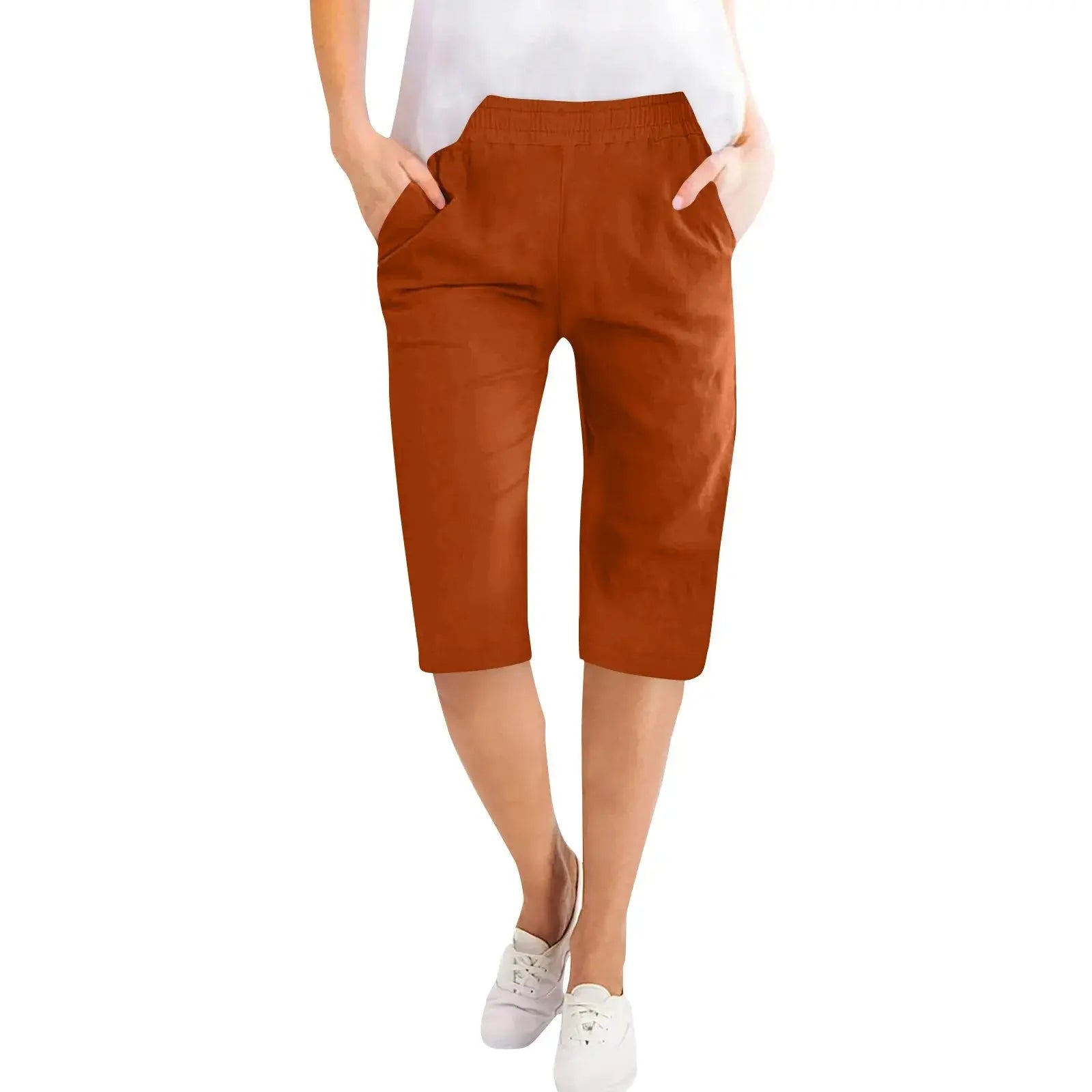 Capris en coton et lin pour femmes, pantalon court avec cordon de serrage, taille élastique, décontracté, culotte quotidienne, cinq demi-pantalon Boutique Mélange Parfait