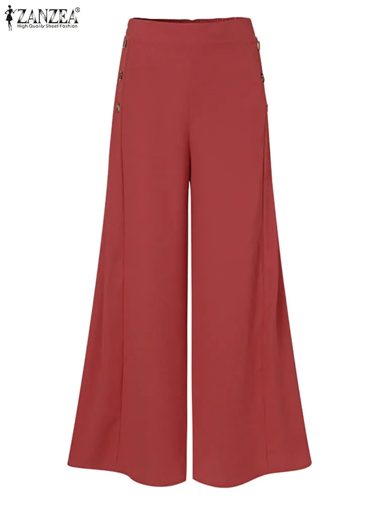 2025 automne pantalon de costume décontracté ZANZEA élégant OL femmes Pantalon à jambes larges Capris Pantalon solide surdimensionné taille haute Pantalon Palazzo Boutique Mélange Parfait