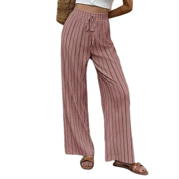 Pantalons amples décontractés à rayures avec cordon de serrage pour femme – Élégants, polyvalents, pour le quotidien et les activités de plein air Boutique Mélange Parfait